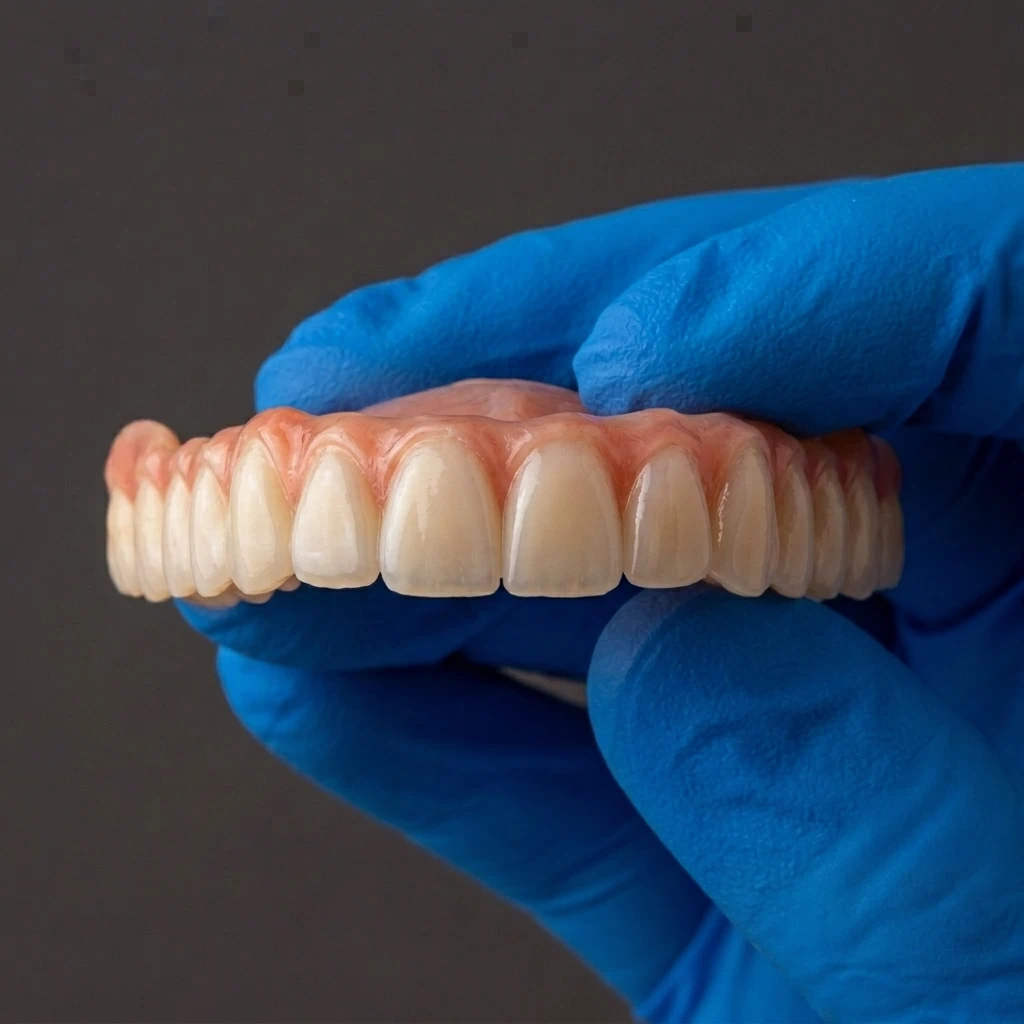 Paciente adulto mayor sonriendo con naturalidad gracias a una prótesis dental estética y funcional de alta calidad en San Miguel.
